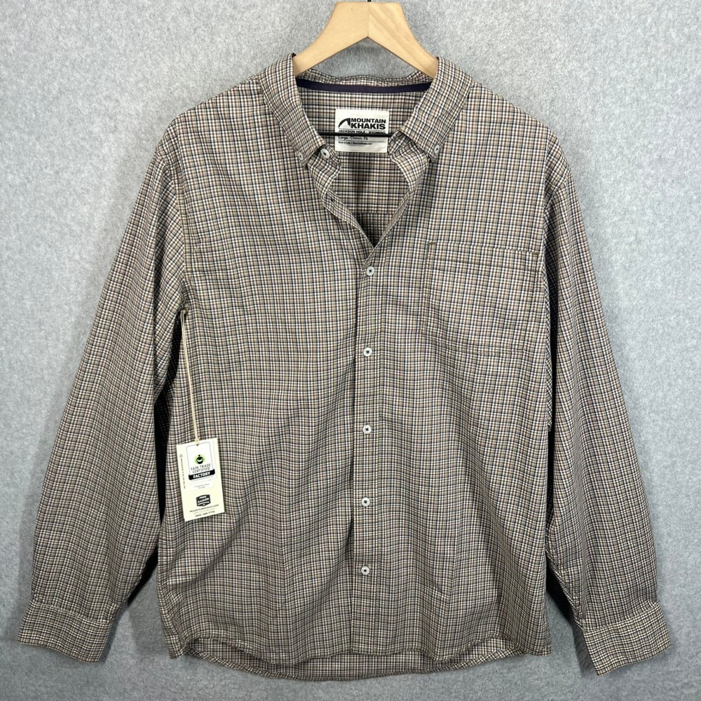 Mountain Khakis Button Down Shirt Mens L Brown Plaid Long Sleeve Classic Fit NWT